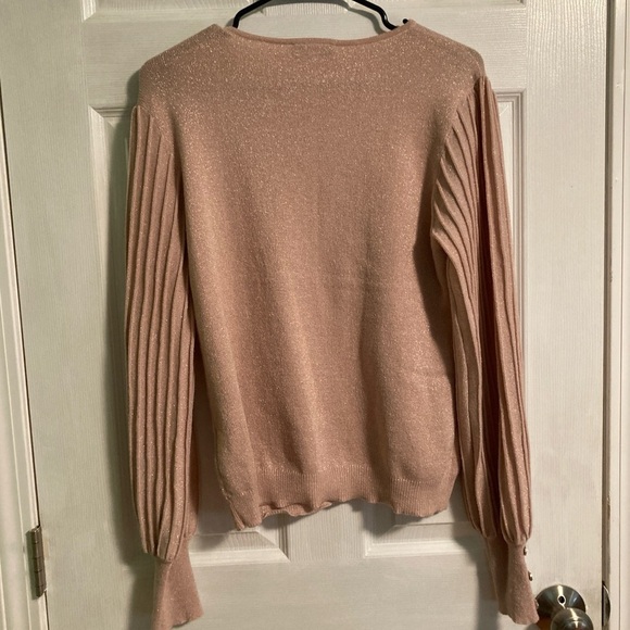 Nanette Lepore champagne pink metallic sweater with pleated sleeves - Picture 2 of 9
